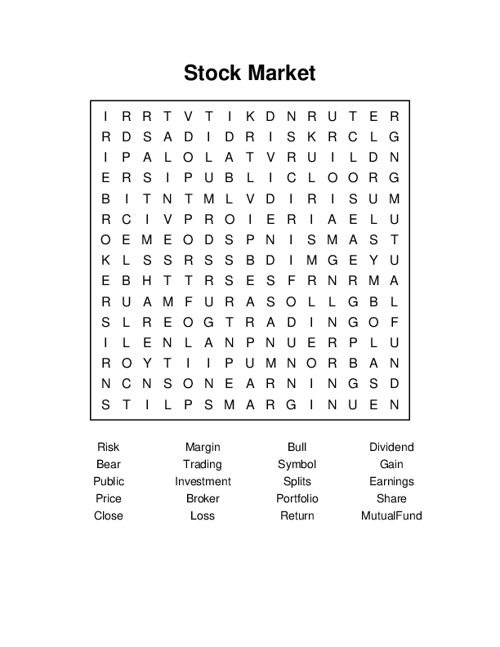 Stock Market Word Search Puzzle