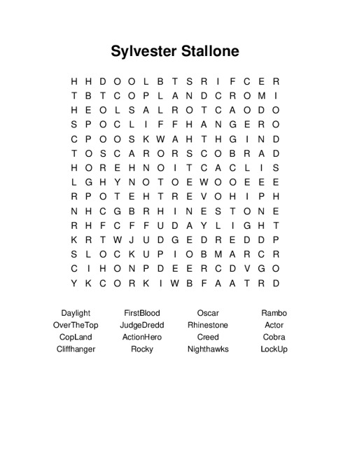Sylvester Stallone Word Search Puzzle