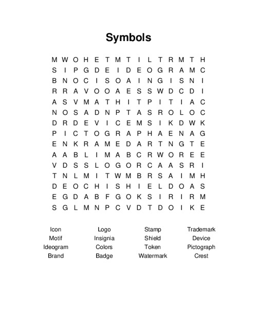 Symbols Word Search Puzzle