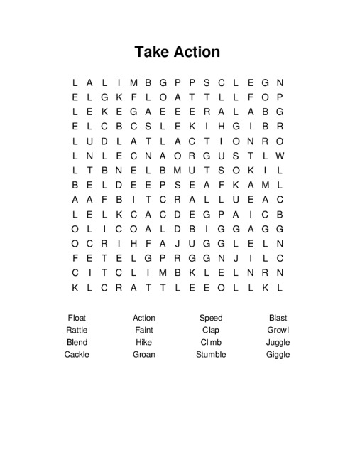 Take Action Word Search Puzzle