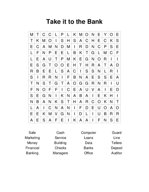 Take it to the Bank Word Search Puzzle