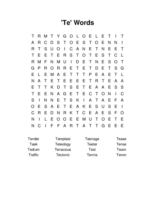 Te Words Word Search Puzzle