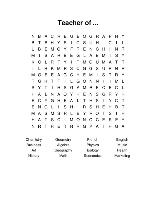 Teacher of ... Word Search Puzzle