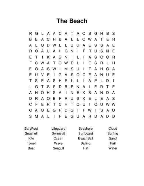 The Beach Word Search Puzzle