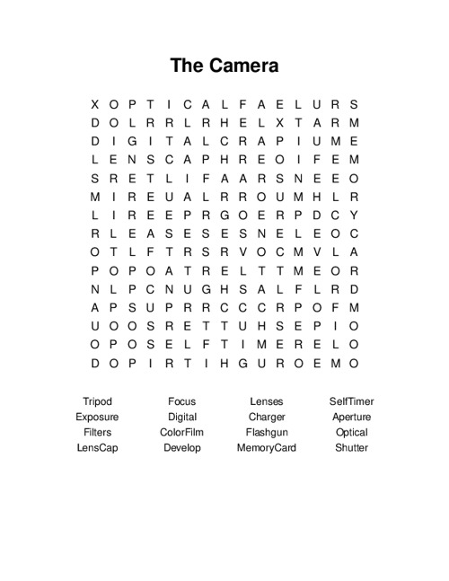 The Camera Word Search Puzzle