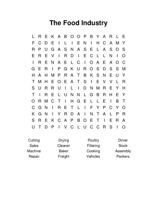 The Food Industry Word Search Puzzle