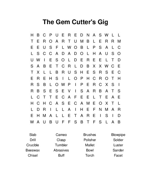 The Gem Cutters Gig Word Search Puzzle