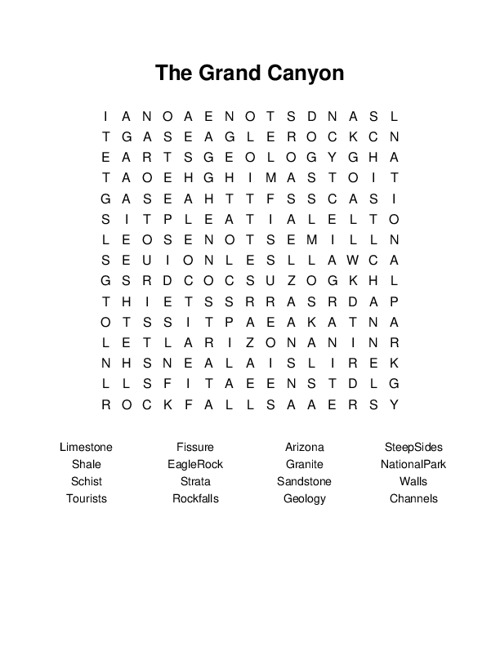 The Grand Canyon Word Search Puzzle