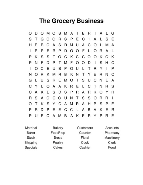 The Grocery Business Word Search Puzzle