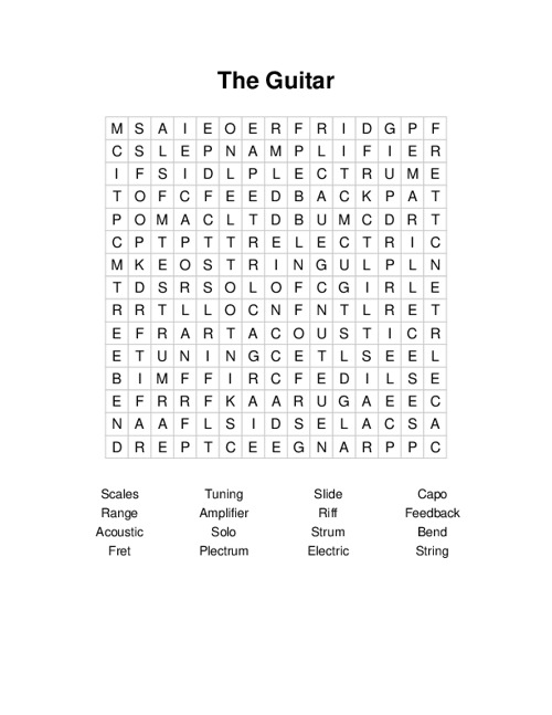 The Guitar Word Search Puzzle