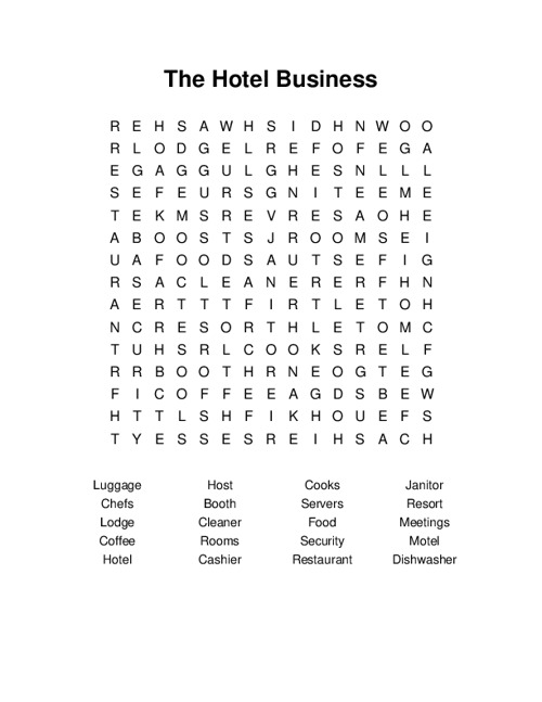 The Hotel Business Word Search Puzzle