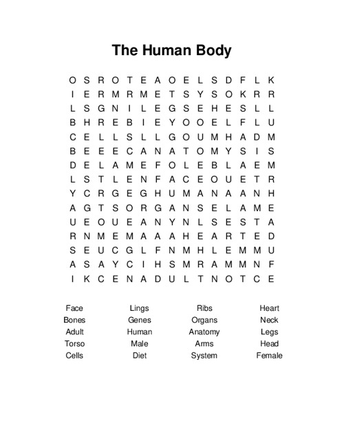 Human Body Word Search - Free Printable Templates