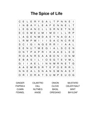 The Spice of Life Word Search Puzzle