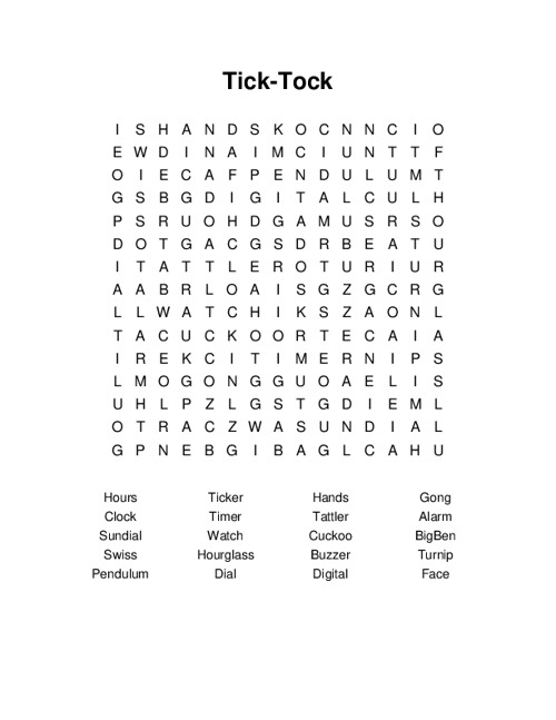 Tick-Tock Word Search Puzzle
