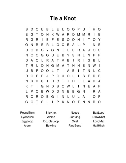 Tie a Knot Word Search Puzzle