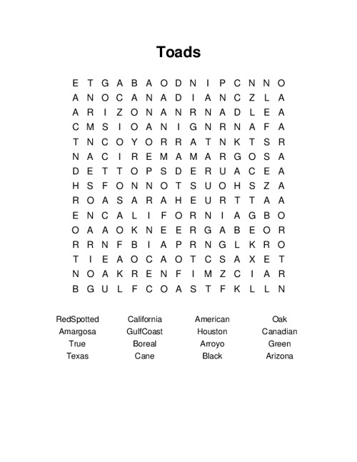 Toads Word Search Puzzle