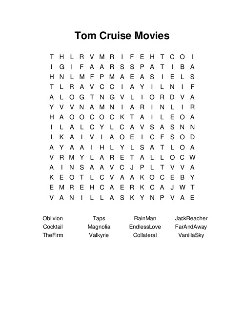 Tom Cruise Movies Word Search Puzzle