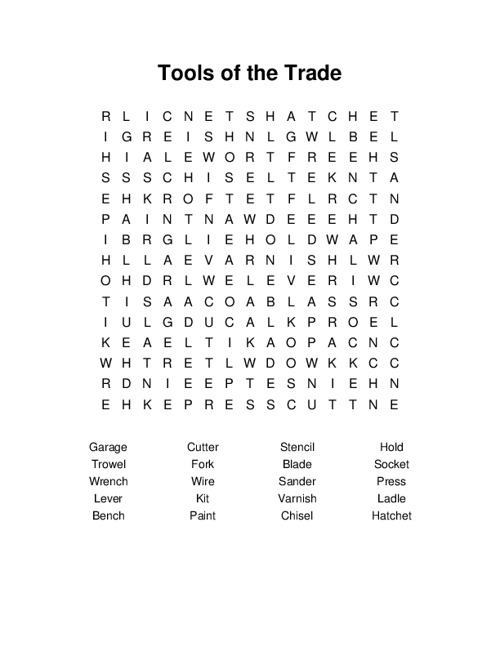 Tools of the Trade Word Search Puzzle