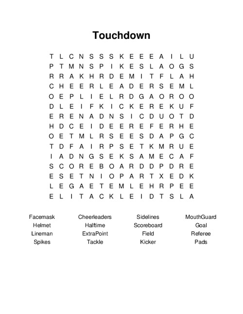 Touchdown Word Search Puzzle