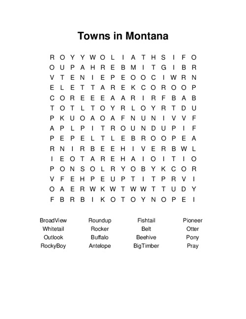 Towns in Montana Word Search Puzzle