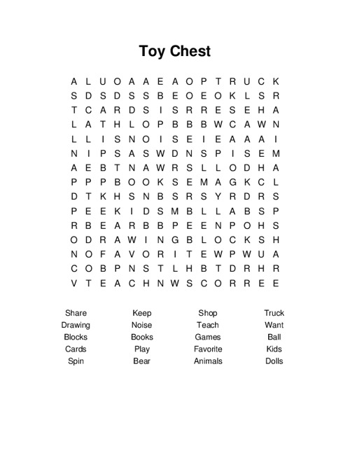 Toy Chest Word Search Puzzle