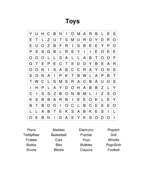 Toys Word Search Puzzle
