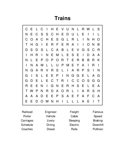 Trains Word Search Puzzle