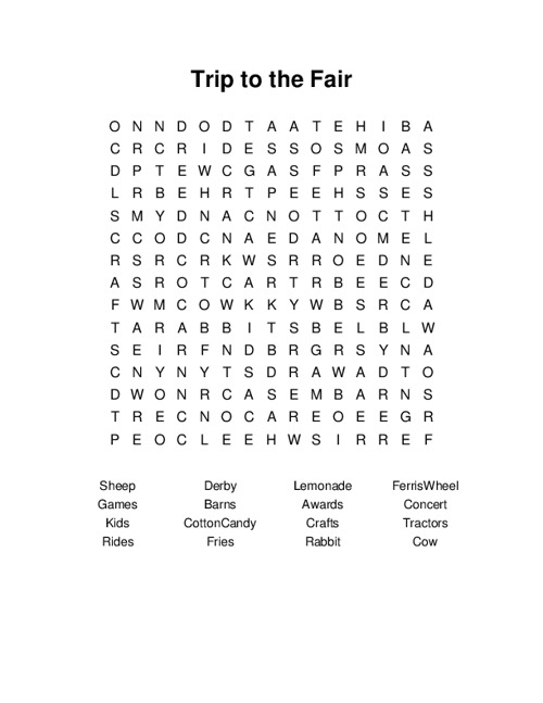 Trip to the Fair Word Search Puzzle