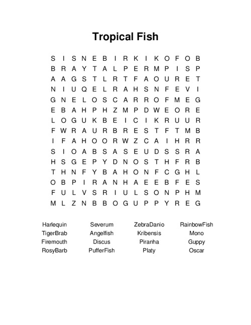 Tropical Fish Word Search Puzzle