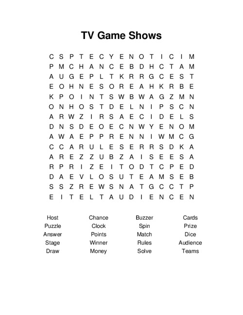 TV Game Shows Word Search Puzzle