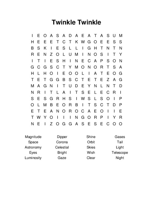 Twinkle Twinkle Word Search Puzzle