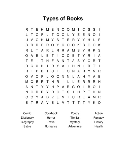 Types of Books Word Search Puzzle