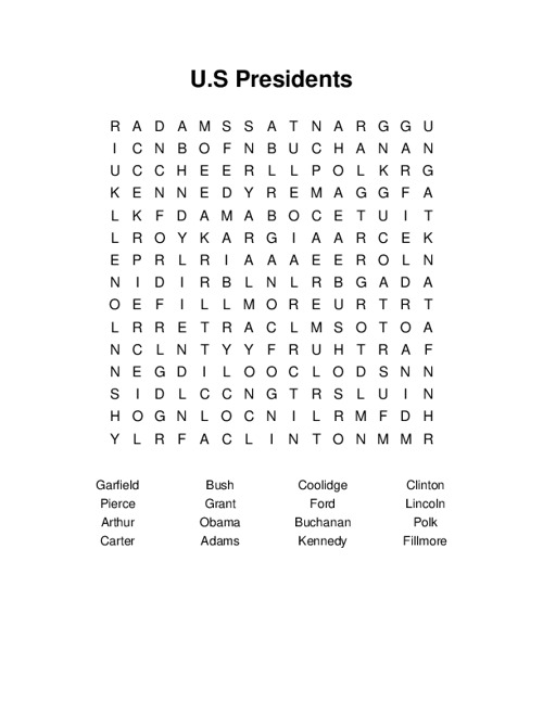 U.S Presidents Word Search Puzzle