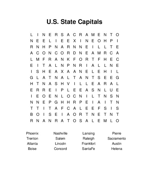 U.S. State Capitals Word Search Puzzle