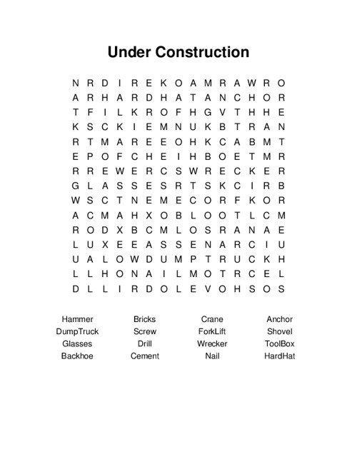Under Construction Word Search Puzzle