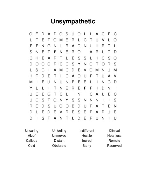 Unsympathetic Word Search Puzzle