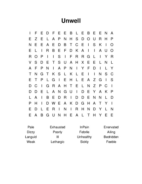 Unwell Word Search Puzzle
