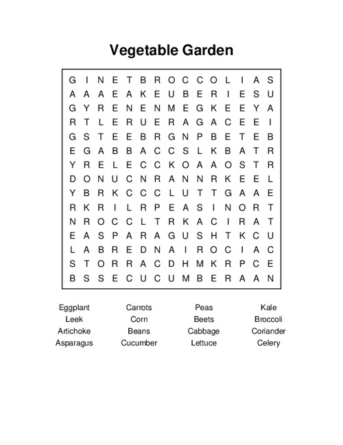 Vegetable Garden Word Search Puzzle