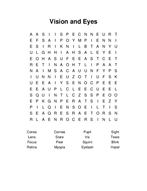 Vision and Eyes Word Search Puzzle