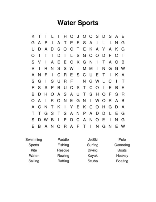 Water Sports Word Search Puzzle