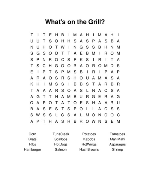 Whats on the Grill? Word Search Puzzle