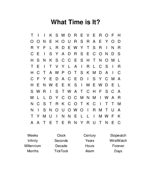 What Time is It? Word Search Puzzle