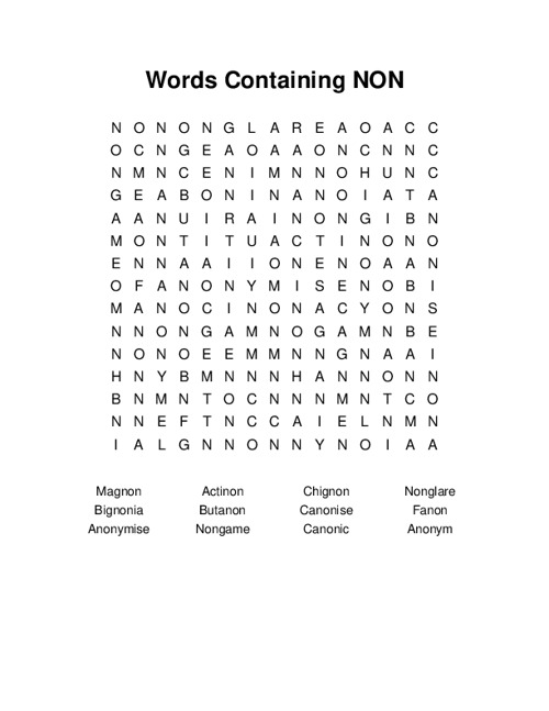 Words Containing NON Word Search Puzzle