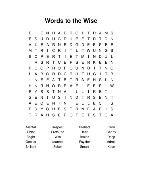 Words to the Wise Word Search Puzzle