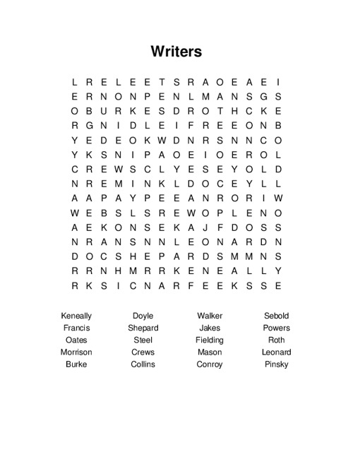 Writers Word Search Puzzle