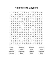 Yellowstone Geysers Word Search Puzzle