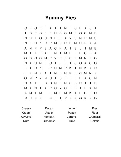 Yummy Pies Word Search Puzzle