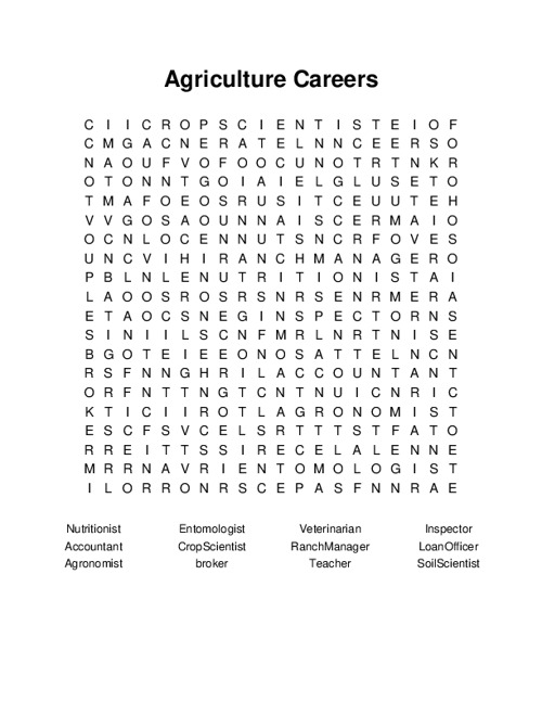 Agriculture Careers Word Search Puzzle