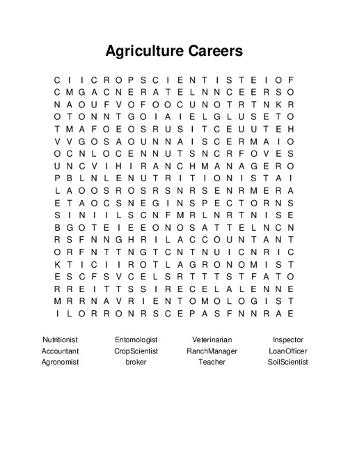 Agriculture Careers Word Search