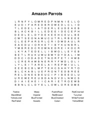 Amazon Parrots Word Search Puzzle